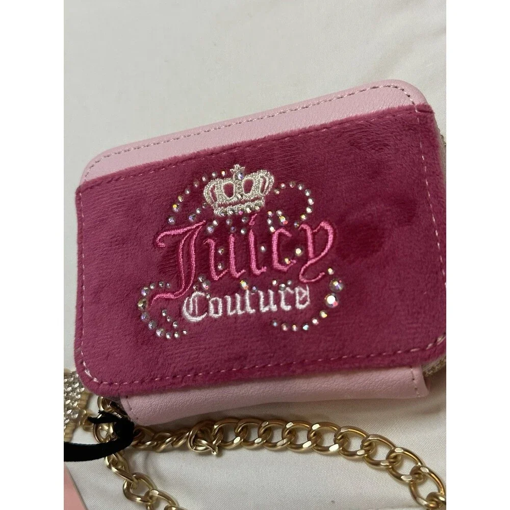 NWT Juicy Couture Kingdom Wristlet Zip Wallet Raspberry Tart Velour Rhinestone